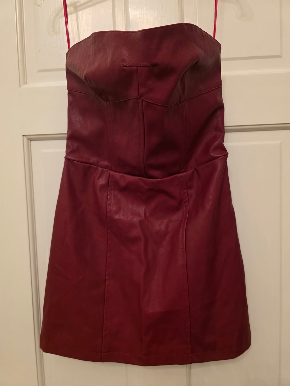 Edikted Strapless Leather Mini Dress, Burgundy, Size Small